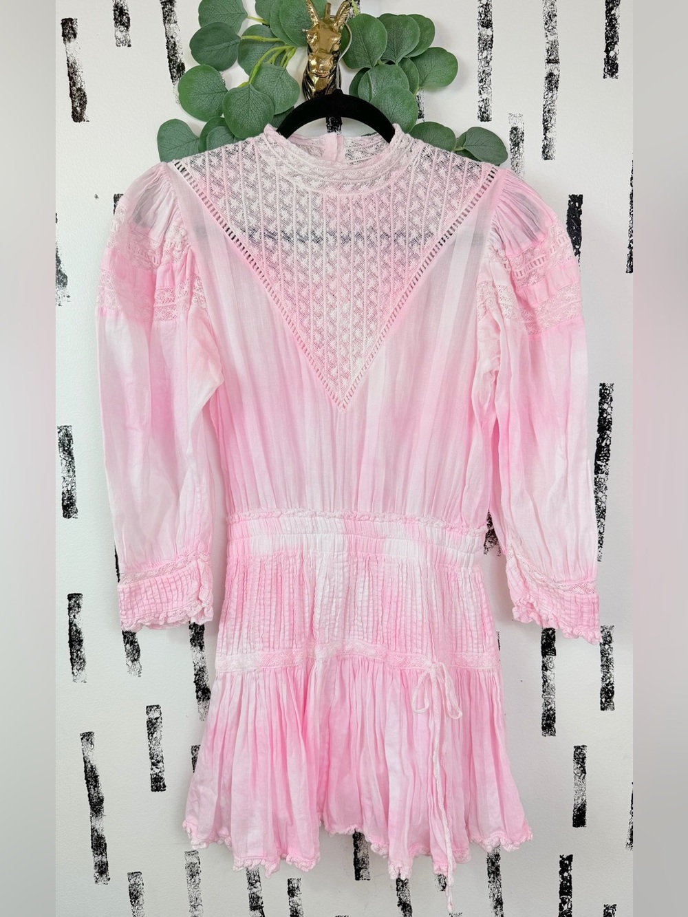 LoveShackFancy Viola Cotton Dress Island Pink Hand Dye Pink/White Size XS